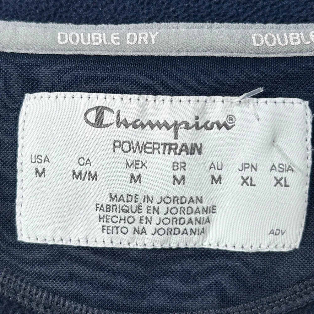 Champion Double Dry Full Zip Jacket Navy Blue Graphic Santa Peace Sign  Size M
